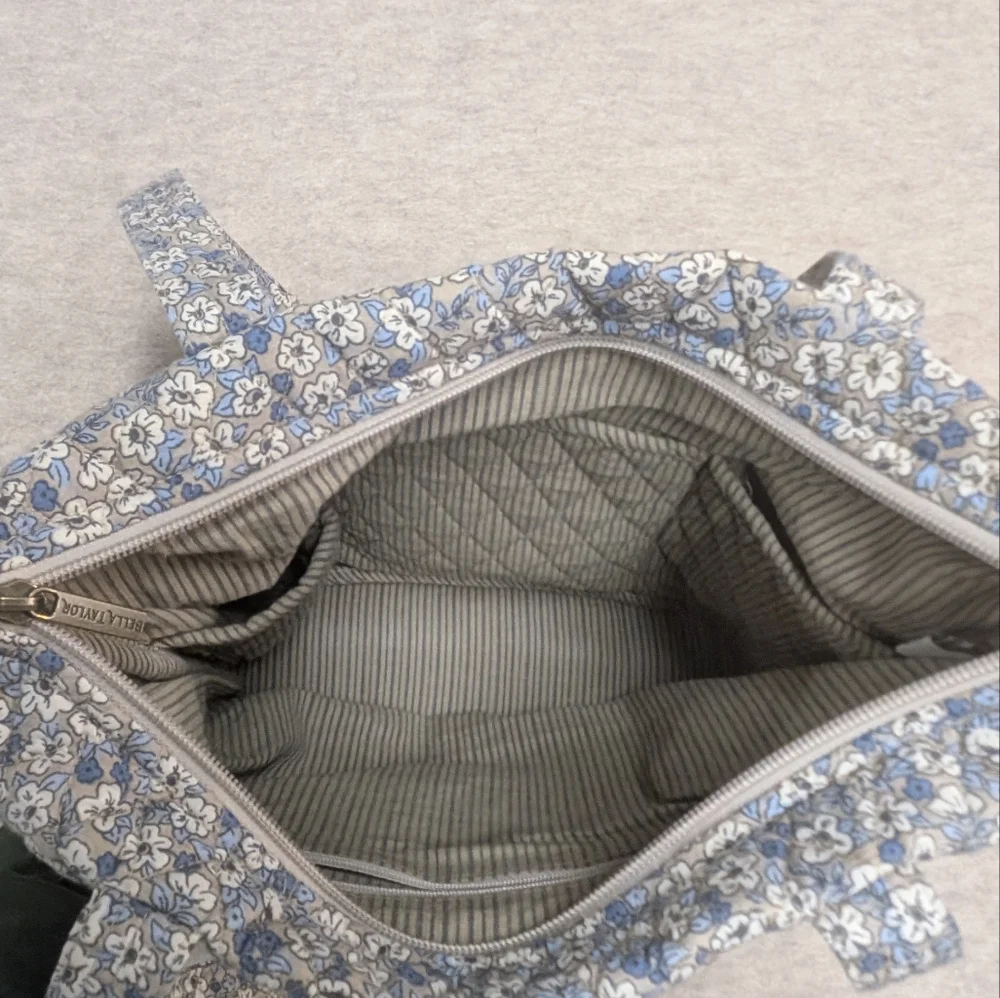 Kahki Floral Stride Tote Bella Taylor Quilted Pockets Shoulder Bag Zip Top Med - Picture 7 of 12